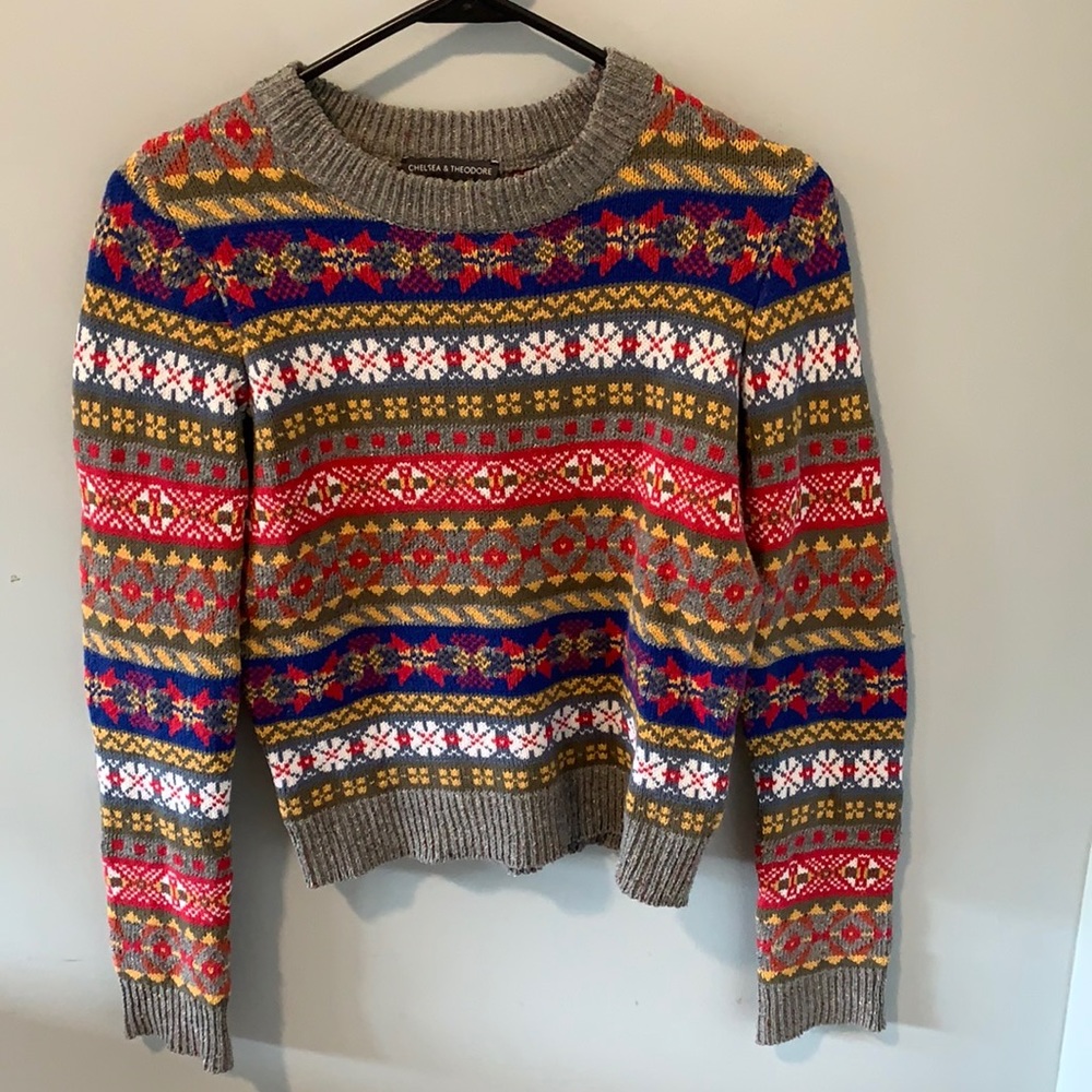 Colorful Patterned Crewneck Sweater Womens XS